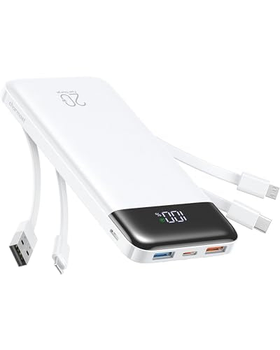 charmast Portable Charger Built-in Cables, 20000mAh Power Bank 6-Output | Travel Fast Charging Battery Pack for iPhone 17/16/15 Samsung Android, Flight-Approved, Multi-Device, USB-C & USB-A, LED % - color: White