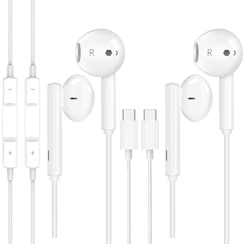2 Pack Earbuds Headphones Earphones Wired [MFI Certified] USB C Microphone Call Volume Control Noise Isolating Compatible with iPhone 15 Pro Max/15 Pro/15 Plus/15/Samsung S23 Ultra S22+ S21
