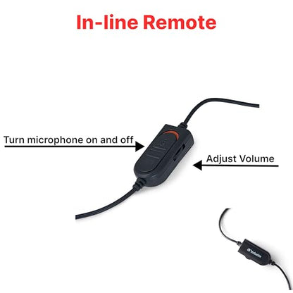 Verbatim Mono Headset, 3.5mm, 40mm Driver, Microphone, in-Line Controls - size: 6.33, style: Mono