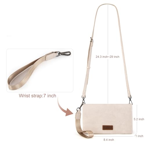 Wrangler White Wallet Purse Womens Wristlet Wallet Spring Bag RFID Blocking Bifold Clutch Small Cute Purse with Crossbody Strap - color: B-beige