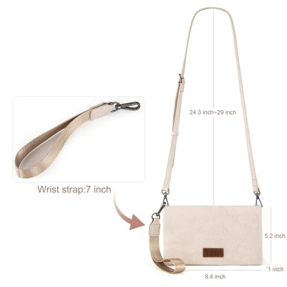 Wrangler White Wallet Purse Womens Wristlet Wallet Spring Bag RFID Blocking Bifold Clutch Small Cute Purse with Crossbody Strap - color: B-beige