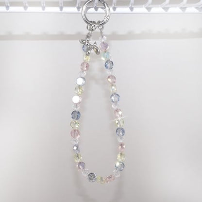 Sparkle Crystal Pearl Phone Wrist Strap for Women, Sparkling Beaded Cellphone Lanyard Chain - color: Pink+blue