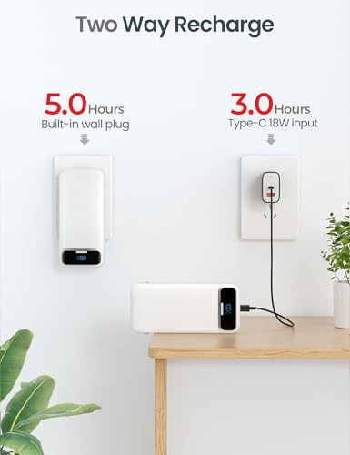 aonidi Portable Charger 12000mAh with Built-in Cables&AC Wall Plug, White - color: White