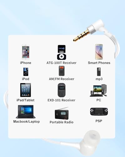 Single Side Earphone , In Ear One Ear Earphone with Mic and in-line Control,For Both Left and Right Ears, 3.5mm Plug Compatible with iPods, iPad, Portable Players, Tablets, MP3 Players, Radios (White)