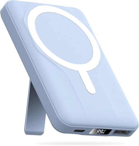 Azmuth for MagSafe Portable Charger, 10000mAh Magnetic Power Bank 20W PD | Fast Charging,Wireless Battery Pack with LED Display & Stand,Travel Essentials,for iPhone 17/16/15/14/13/12 Series - color: Light Blue