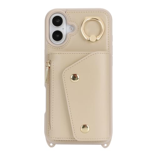 Lipvina Crossbody Wallet Case for iPhone 16 Plus,Beige - color: 02-Beige, size: iPhone 16 Plus 6.7"