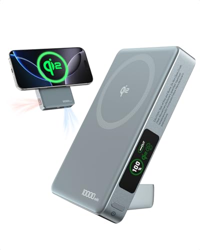Magnetic Charger for Iphone 18 with Active Cooling, 15W Qi2 MagSafe Power Bank with Stand 10000mAh, [Alloy-Made] Magnetic Wireless Charger, 35W USB-C Fast Charging for iPhone 18/17/16 Series & Android - color: Grey