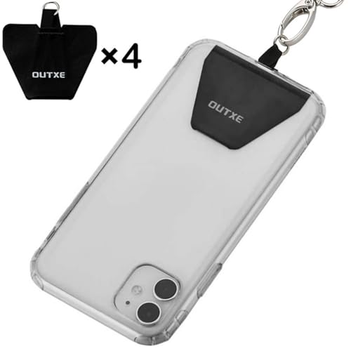 OUTXE Universal Phone Tether Tab Without Adhesive, 4 Pack Phone Lanyard Replacement Part for Phone Strap (4 PCS) - color: No Adhevise-black