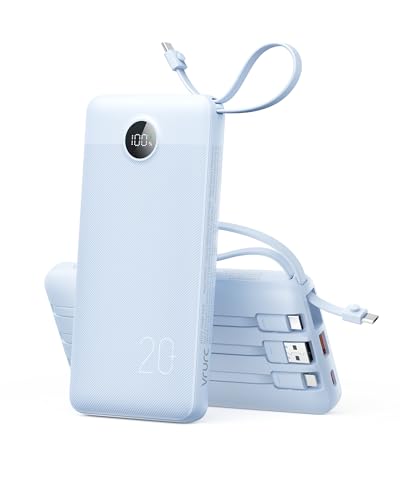 VRURC Portable Charger 4-Built-in-Cable 20000mAh Power Bank Fast Charging - color: Sky-Blue