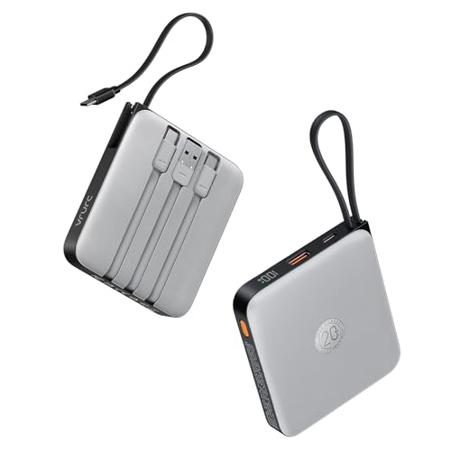 VRURC Portable Charger with Built-in Cables, 10000mAh 22.5W Fast Charging - color: Grey