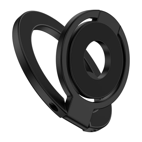 Magnetic Phone Grip, Foldable MagSafe Cell Phone Ring Holder Stand - color: black