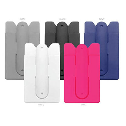 USA Merchant | Cell Phone Wallet with Stand (for Credit Card & Id) iPhone, Android & Most Smartphones | 5 Pc Pack - Grey, White, Black, Pink & Navy - color: Grey, White, Black, Pink & Navy