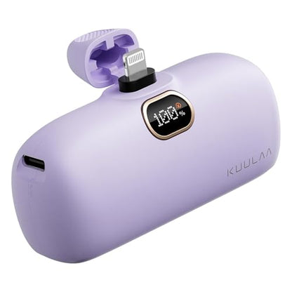 Kuulaa Portable Charger with Built-in Lightning Cable 5000mAh Small iPhone Fast Charging Mini Portable Phone Charger for iPhone 14/13/13 Pro/12/12 Pro/11/XR/XS/X/8/7/6, Purple - color: Purple