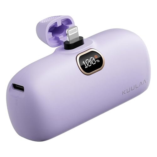 Kuulaa Portable Charger with Built-in Lightning Cable 5000mAh Small iPhone Fast Charging Mini Portable Phone Charger for iPhone 14/13/13 Pro/12/12 Pro/11/XR/XS/X/8/7/6, Purple - color: Purple
