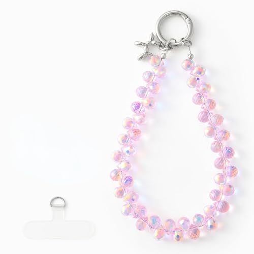richginker Crystal Beaded Phone Wrist Strap with Tether Tab, Pink AB - color: Pink AB