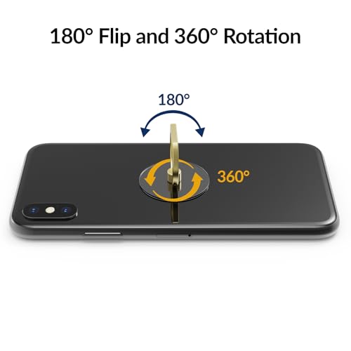 3PCS Clear Base Phone Holders with 360° Rotation & 180° Adjustable Angle, No-Trace Adhesive for Easy Removal, Strong Grip and Smooth Rotation, Includes 2 Hooks & Remover (Gold Ring) - color: Gold
