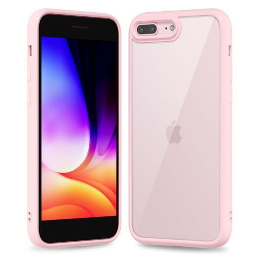 oakxco Thin Slim Clear case for iPhone 8 Plus/ 7 Plus, Transparent Hybrid Hard Shell Plastic & Soft Silicone Rubber Bumper, Non-Yellow Acrylic Protective Lightweight Cover for Women, Light Pink - color: Light Pink, size: 8 Plus/ 7 Plus