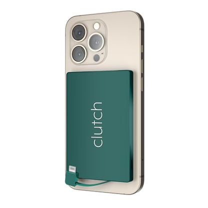 Clutch - Pro USB-C Portable Charger - Compatible with iPhone 15, 16, 17 & Android Devices - Power Bank Magnetic Battery - TSA Travel Approved - USB Rechargeable - Built-in Cable - 5000 mAh - 3.7oz - color: Green