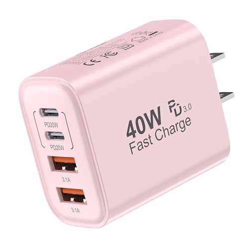 TT&C USB C Charger Block, 40W 4 Ports Wall Charger for iPhone 17,16,15,14 - color: Pink 1Pack