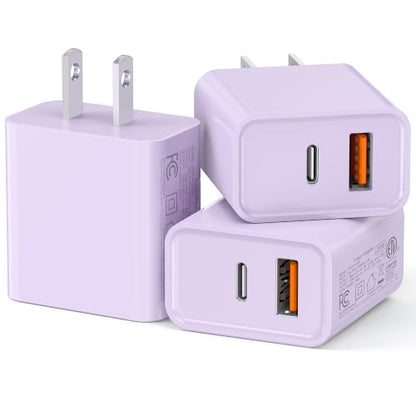 CSODINCE USB C Wall Charger, 3Pcs 20W PD + QC USBC Charger Block Super Fast Power Output Rapid Charging Box Wall Plug Cube for Phone 16/17, Samsung Galaxy S24, Motorola, LG, Mauve - color: Mauve