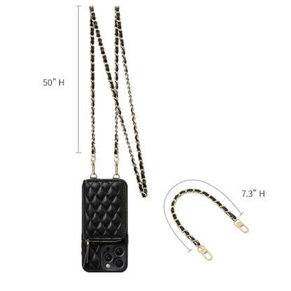 LAMEEKU Compatible with iPhone 13 Pro Max Wallet Case, Crossbody Chain Case Quilted Leather for iPhone 13 Pro Max, 6.7 Inch-Black - color: Black-01, size: iPhone 13 Pro Max-6.7"