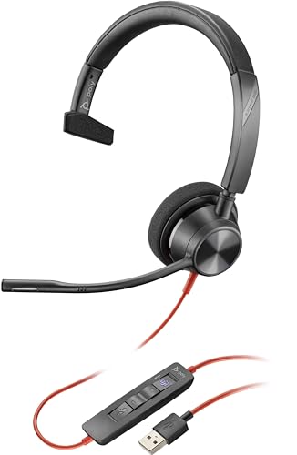 Poly Plantronics - Blackwire 3310 - Wired, Single Ear (Mono) Headset with Boom Mic - USB-A to connect to your PC and/or Mac - Works with Teams (Certified), Zoom & more (Renewed)