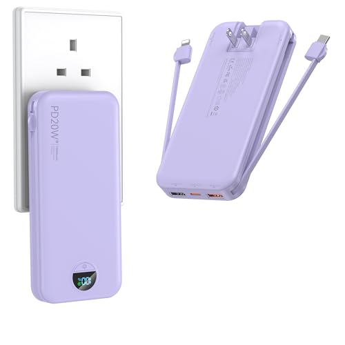 Ffnpua Portable Charger Power Bank 10000mAh PD20W w/Built-in Cables
