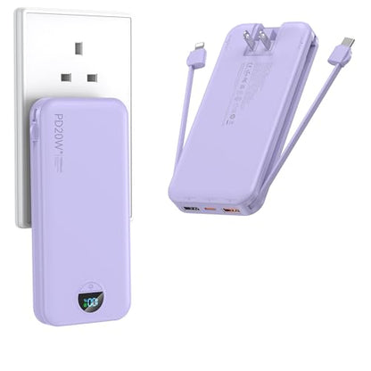 Ffnpua Portable Charger Power Bank 10000mAh PD20W w/Built-in Cables