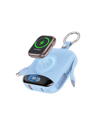 citicr Portable Charger 10000mAh w/Built-in Cables & iWatch Charger Blue - color: Dawn Blue