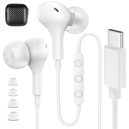 USB C Headphones Wired Earbuds for iPhone 18 Pro Max 17 16 15,White - color: White