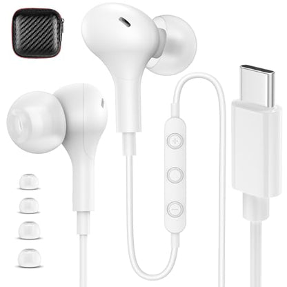 USB C Headphones Wired Earbuds for iPhone 18 Pro Max 17 16 15,White - color: White