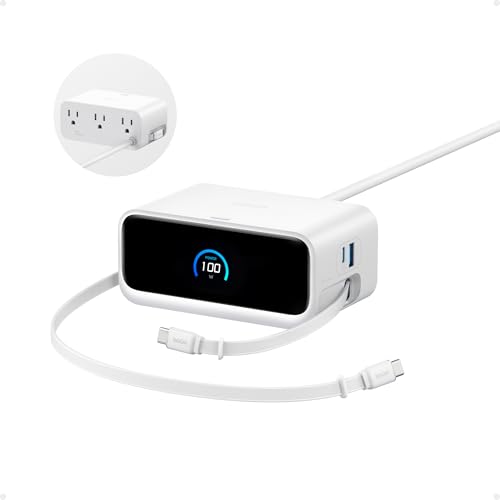 Anker Nano Charging Station, 100W 7-in-1 Power Strip, Retractable Charger - color: White