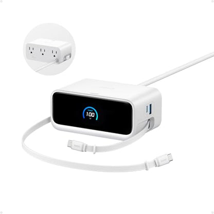 Anker Nano Charging Station, 100W 7-in-1 Power Strip, Retractable Charger - color: White