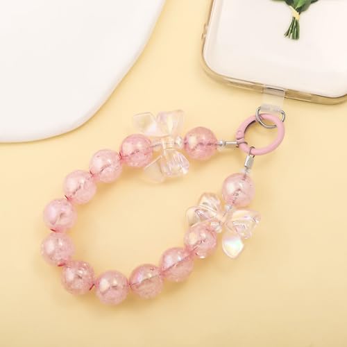 Bow Phone Chain Wrist Strap, Cute Iphone Cellphone Case Wristlet Keychain - color: Pink