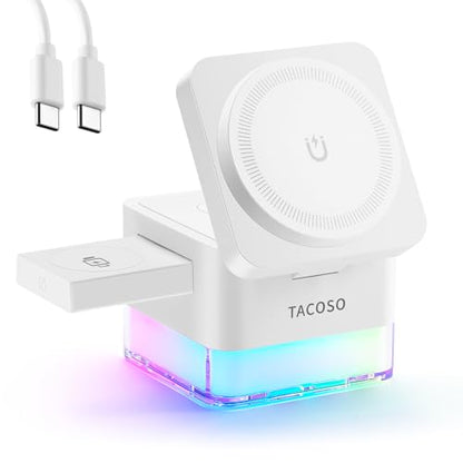 15W Wireless Charger 3-in-1 Apple Charging Station with Night Light - color: White