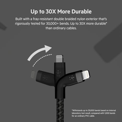 Belkin USB C to Lightning Braided Cable 6.6ft Fast iPhone Charger Cord - color: Black, style: 6.6 ft