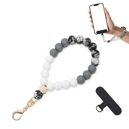 Lostars Silicone Beaded Phone Wrist Strap for Women, Elastic Wristlet - color: Black