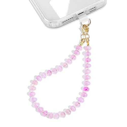 Natural Stone Beaded Phone Wrist Strap for Women, 304 Steel Core - color: Amethyst
