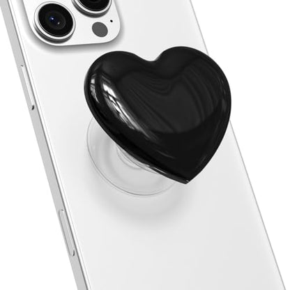 Svanove Heart Adhesive Phone Grip Holder, Cute Collapsible Glass Stick Phone Grip Stand Expanding Kickstand for iPhone Samsung Phones Accessories, 3D Crystal Pretty Glitter Love Sticky Grips, Black - color: Blcak, style: Adhesive