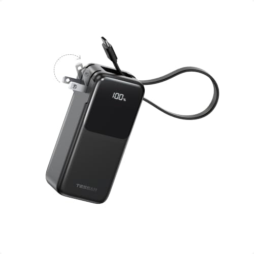 TESSAN Portable Charger Power Bank 10000mAh,3-in-1 Built in 30W USB C Cable
