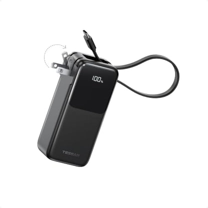 TESSAN Portable Charger Power Bank 10000mAh,3-in-1 Built in 30W USB C Cable
