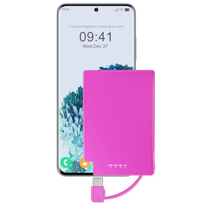 TNTOR Portable Charger with Built in USB-C Cable Ultra Slim Credit Card Size Power Bank for Pocket Wallet Battery Pack Compatible with iPhone 15 16 17 Series/Samsung/Google/Android etc