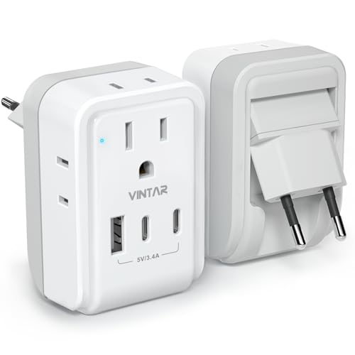 VINTAR 1 Pack European Travel Plug Adapter, 7 in 1 Type C Foldable Plug - style: 17W-Type C - Most of Europe - 1 Pack