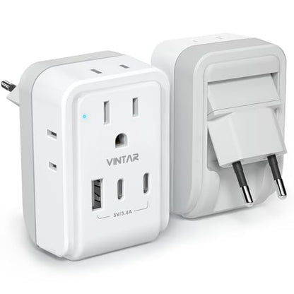 VINTAR 1 Pack European Travel Plug Adapter, 7 in 1 Type C Foldable Plug - style: 17W-Type C - Most of Europe - 1 Pack