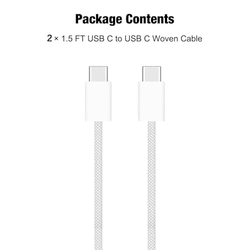 Short 1.5FT USB C to USB C Cable Compatible for iPhone 17/16/15, 17 16 15 Pro Max, Plus, 16E, 17Air Woven Carplay Charger Cord, AirPods 4, AirPods Pro (2nd/3rd Gen) Car Charging Charger Cord 2pack - size: 1.5FT, style: USB C to USB C 2pack