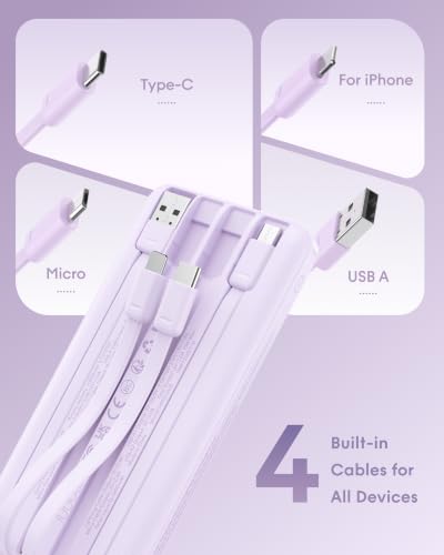 charmast Portable Charger Fast Charging,Built-in 4 Cables,6 Outs & 4 Inputs - color: Purple