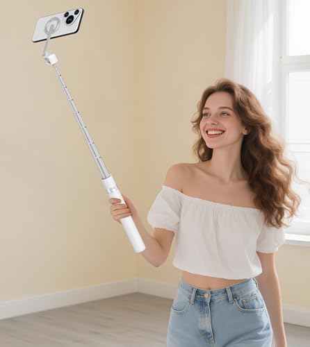 TONEOF 68" Magnetic Aluminum Phone Tripod Selfie Stick for iPhone & Android - color: White