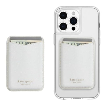 kate spade new york Magnetic Card Holder/Wallet - White Glitter | Stylish Phone Wallet - Compatible w/MagSafe Phones & Cases -Detachable MagSafe Wallet for iPhone 17 Pro Max/16/15/14/Pixel 10 - color: White Glitter