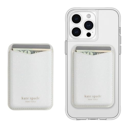 kate spade new york Magnetic Card Holder/Wallet - White Glitter | Stylish Phone Wallet - Compatible w/MagSafe Phones & Cases -Detachable MagSafe Wallet for iPhone 17 Pro Max/16/15/14/Pixel 10 - color: White Glitter