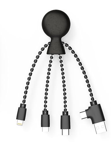 Xoopar - Mr Bio 4 in 1 Multi USB Cable Octopus Design Black - Universal Recycled Plastic Charger - USB Plug - USB-C - Lightning - Micro USB for Universal Smartphone - color: Black